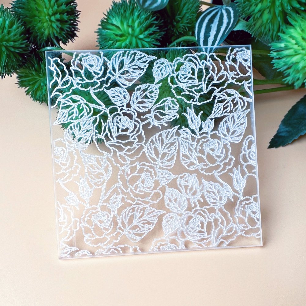 Roses Flower Texture Stamp | Clear Acrylic Floral Embossing Plate