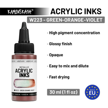 Kamenskaya Acrylic Ink 30ml | Chameleon Green - Orange - Violet - 